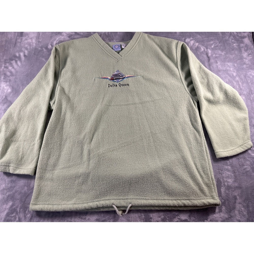 Delta Queen Fleece Pullover Sweatshirt Women's Sage Green V-Neck Casual‎ Travel